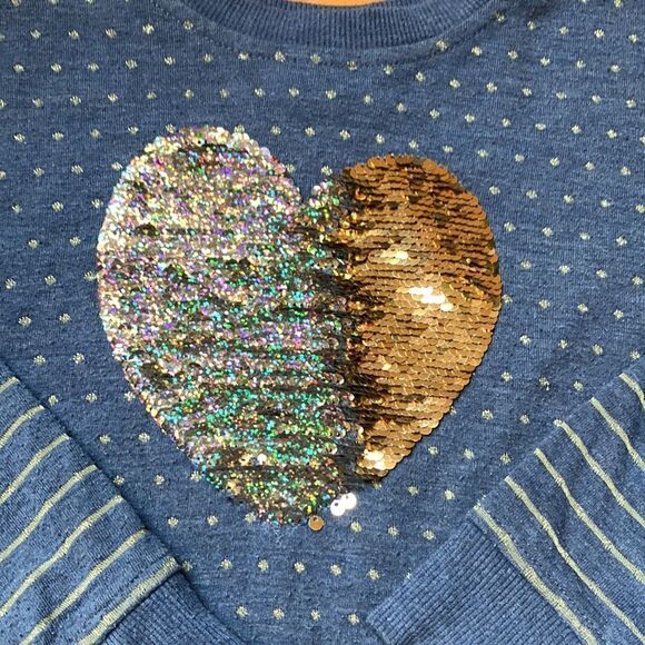 Shrinking Violet long sleeve heart sequin dress size 6 dots abs stripes in blue - Picture 3 of 11